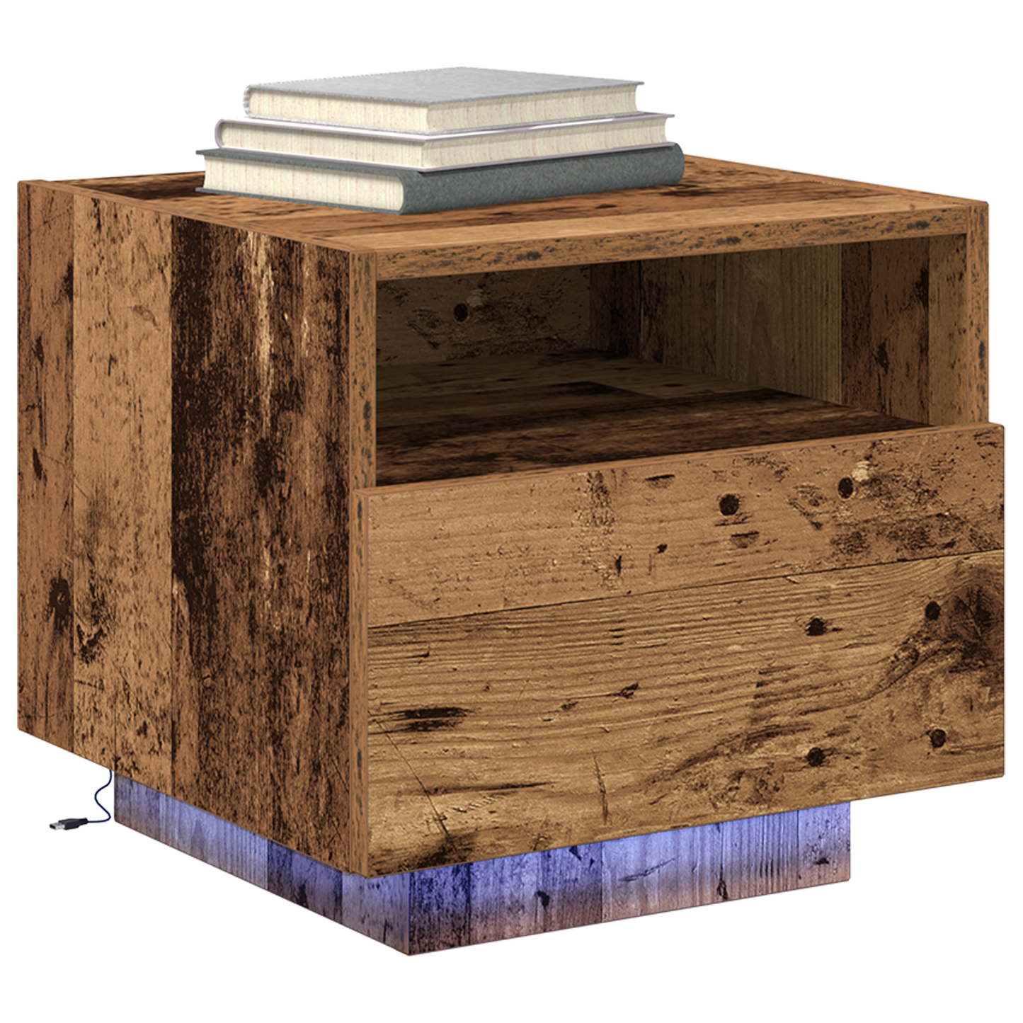 Natborde Med Led-Lys 2 Stk Gammel Træ 40X39X37 Cm