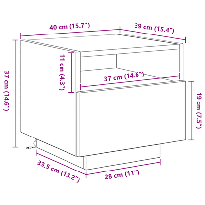 Sengebord Med Led-Lys Artisan Eg 40X39X37 Cm