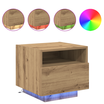 Sengeborde Med Led-Lys 2 Stk. Artisan Egetræ 40X39X37 Cm