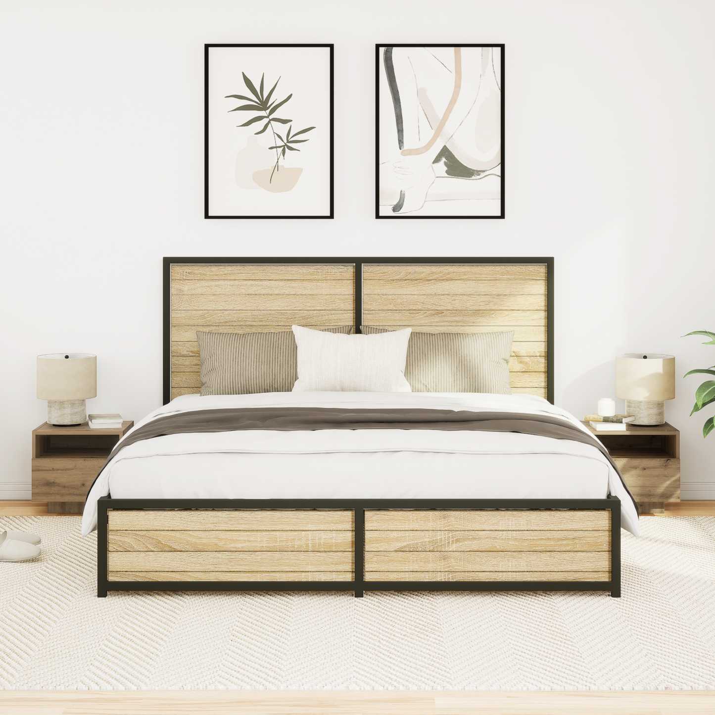 Sengeborde Med Led-Lys 2 Stk. Artisan Egetræ 40X39X37 Cm