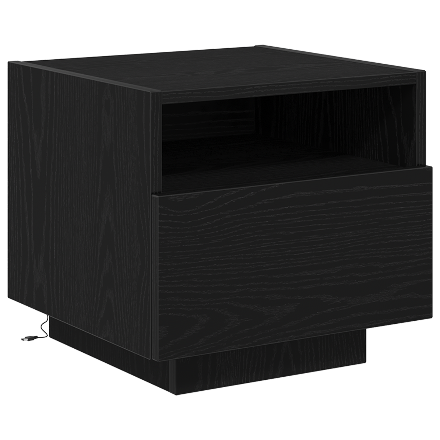 Sengebord Med Led-Lys Sort Eg 40X39X37 Cm