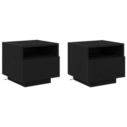 Sengeborde Med Led-Lys 2 Stk Sort Eg 40X39X37 Cm