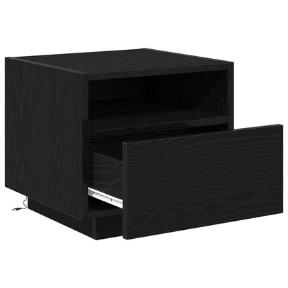 Sengeborde Med Led-Lys 2 Stk Sort Eg 40X39X37 Cm