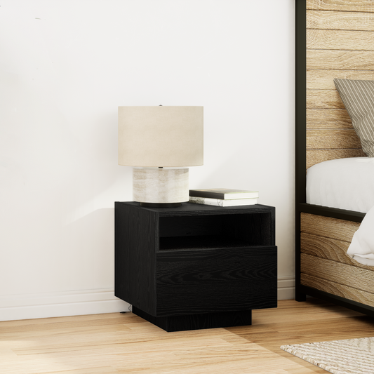 Sengeborde Med Led-Lys 2 Stk Sort Eg 40X39X37 Cm