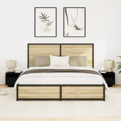 Sengeborde Med Led-Lys 2 Stk Sort Eg 40X39X37 Cm