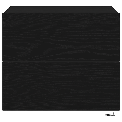 Sengebord Med Led Vægmonteret Sort Eg 50X39X41 Cm
