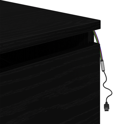 Sengbord Med Led Vægmonteret Sort Eg 50X36X30 Cm
