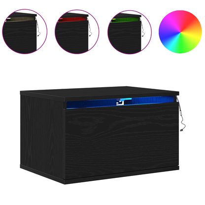 Sengbord Med Led Vægmonteret Sort Eg 50X36X30 Cm