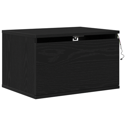 Sengbord Med Led Vægmonteret Sort Eg 50X36X30 Cm