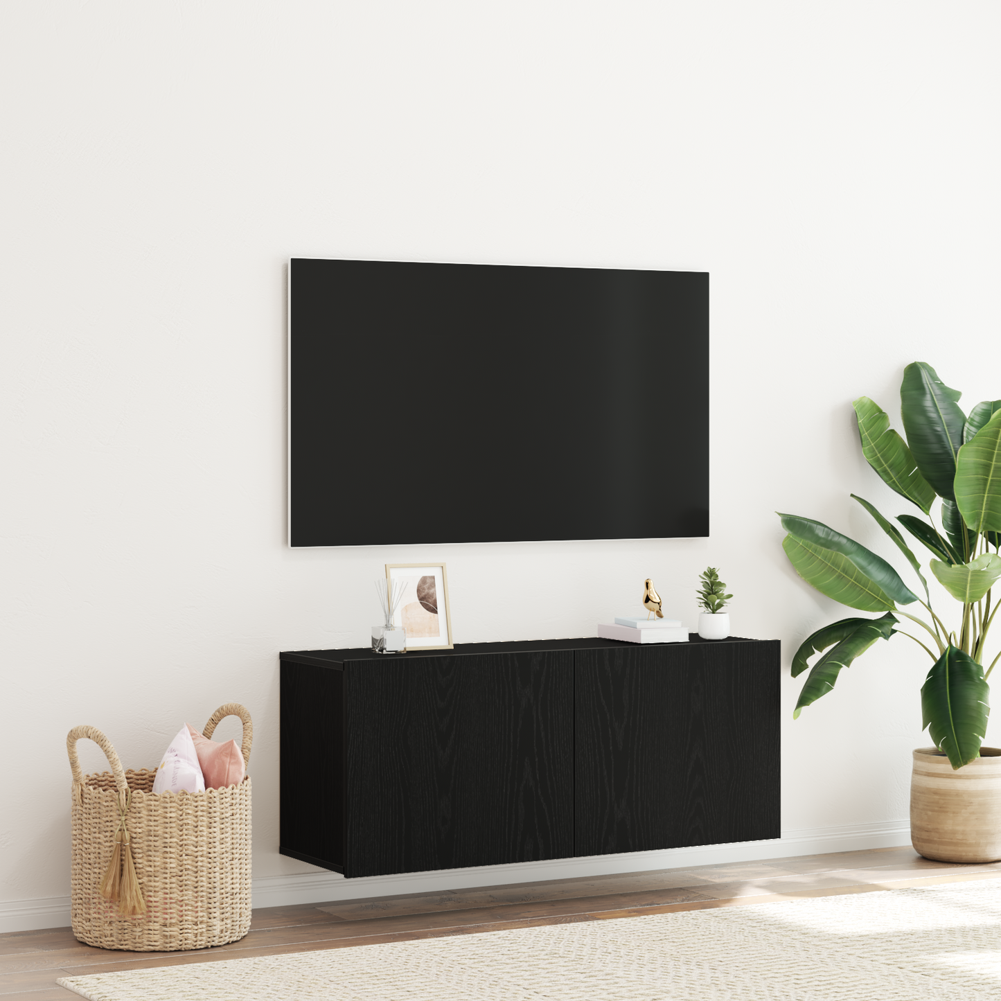 Tv-Skab Vægmonteret Sort Eg 100 X 30 X 41 Cm Konstrueret Træ