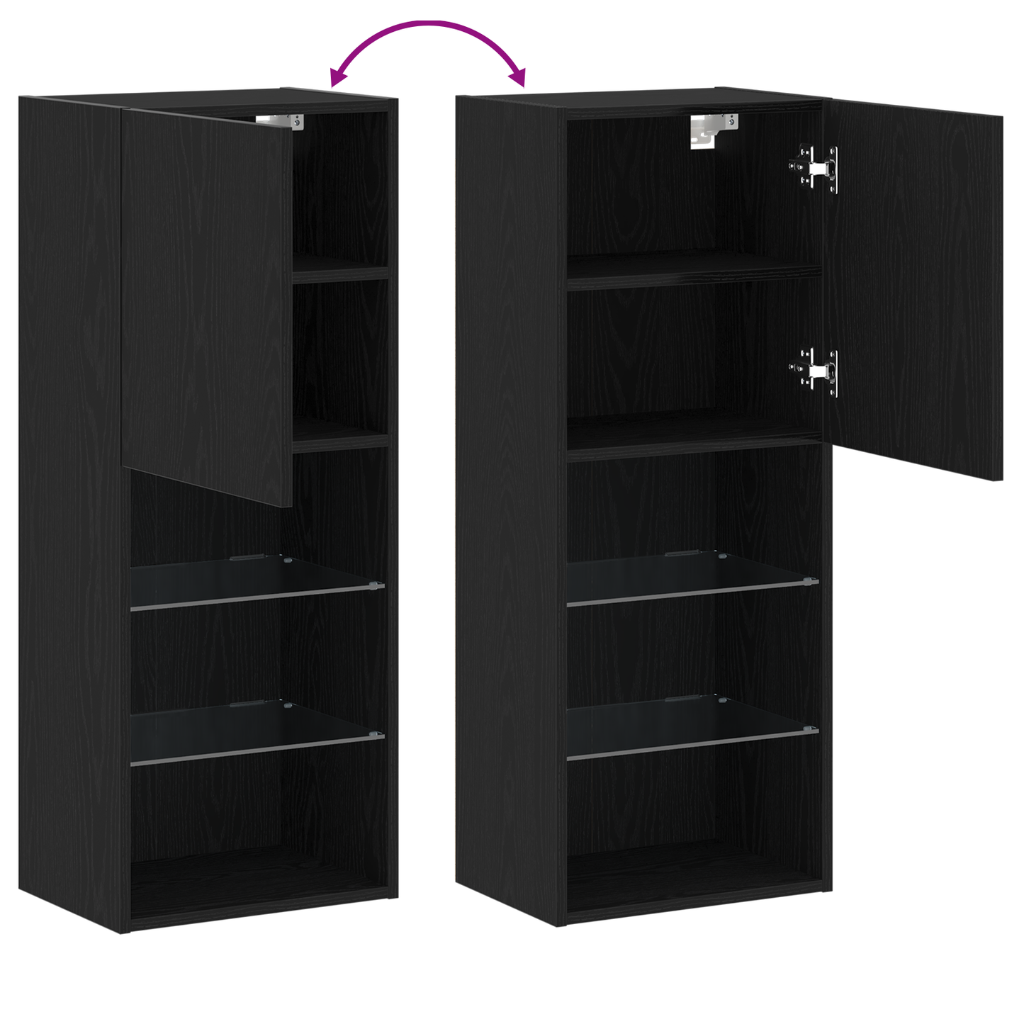 Tv-Skab Vægmonteret Sort Eg 40.5 X 30 X 102 Cm Konstrueret Træ