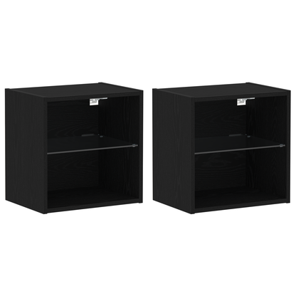 Flydende Hylde 2 Stk Sort Eg 40X28,5X40 Cm Ingeniørtræ