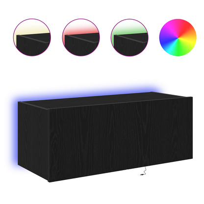 Tv Vægskab Vægmonteret Sort Eg 80 X 35 X 31 Cm Konstrueret Træ