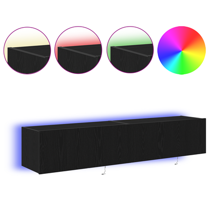 Tv Vægskab Vægmonteret Sort Eg 80 X 35 X 31 Cm Konstrueret Træ