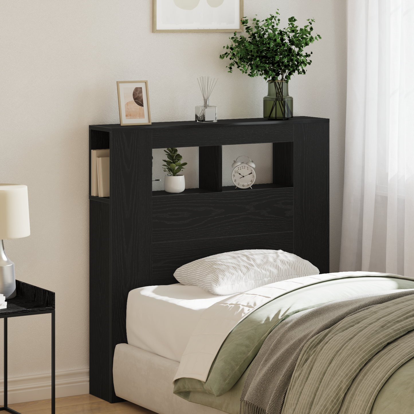 Opbevarings Hovedgærde Med Led Lygter Sort Eg 100X18,5X103,5 Cm