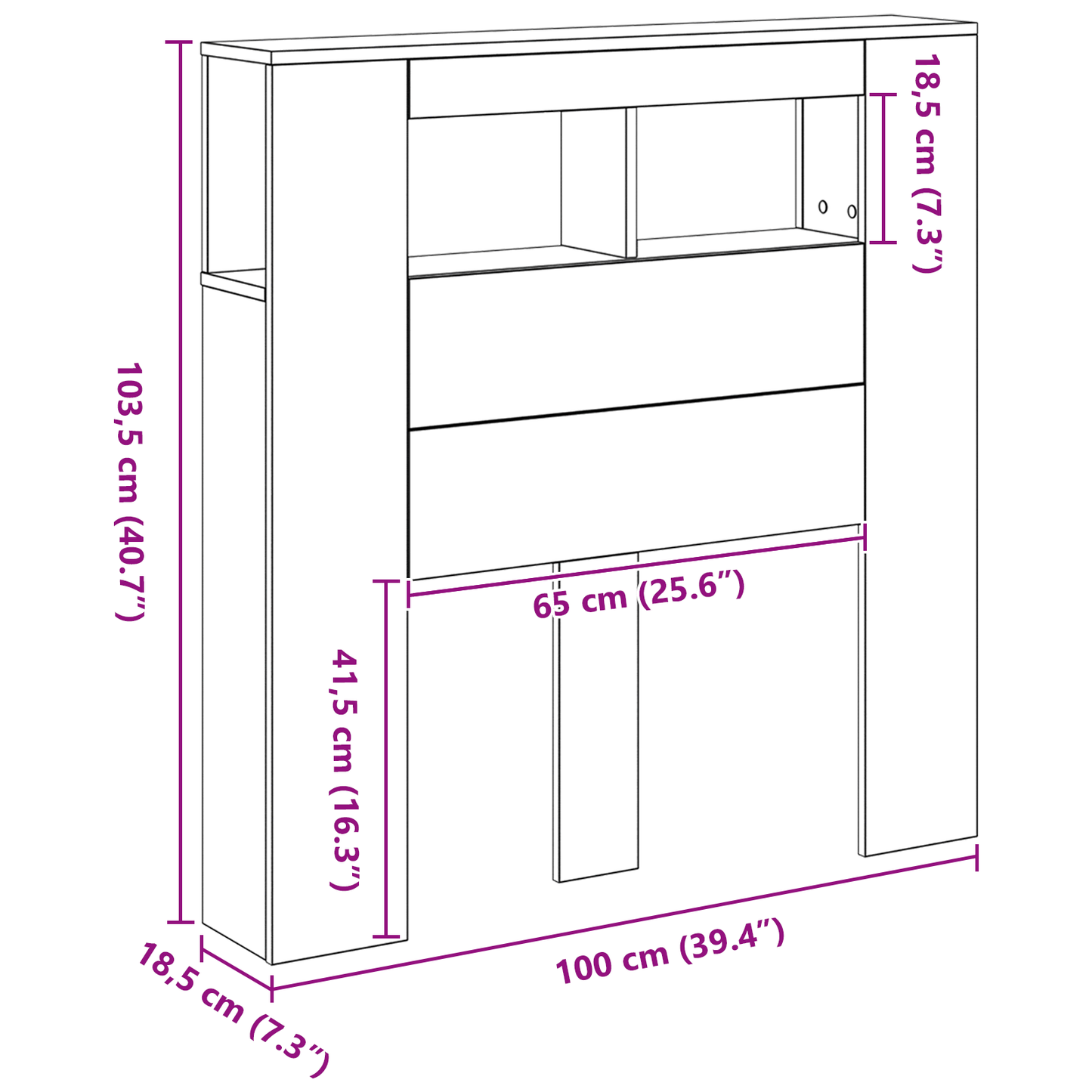 Opbevarings Hovedgærde Med Led Lygter Sort Eg 100X18,5X103,5 Cm