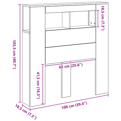Opbevarings Hovedgærde Med Led Lygter Sort Eg 100X18,5X103,5 Cm