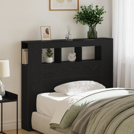 Opbevaringshovedgærde Med Led-Lys Sort Egetræ 120X18,5X103,5 Cm