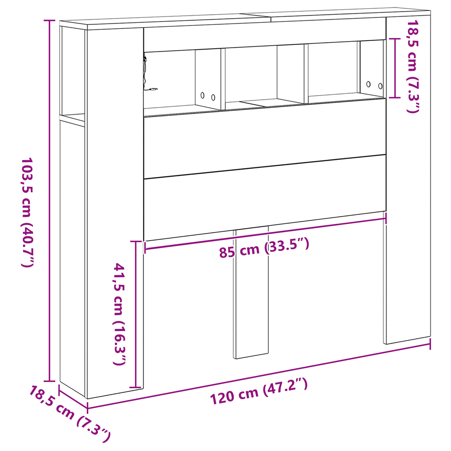 Opbevaringshovedgærde Med Led-Lys Sort Egetræ 120X18,5X103,5 Cm
