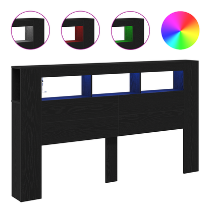 Opbevaringshovedgærde Med Led-Lys Sort Eg 180X18,5X103,5 Cm