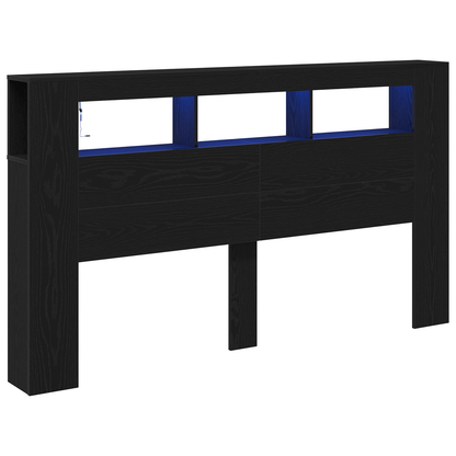 Opbevaringshovedgærde Med Led-Lys Sort Eg 180X18,5X103,5 Cm