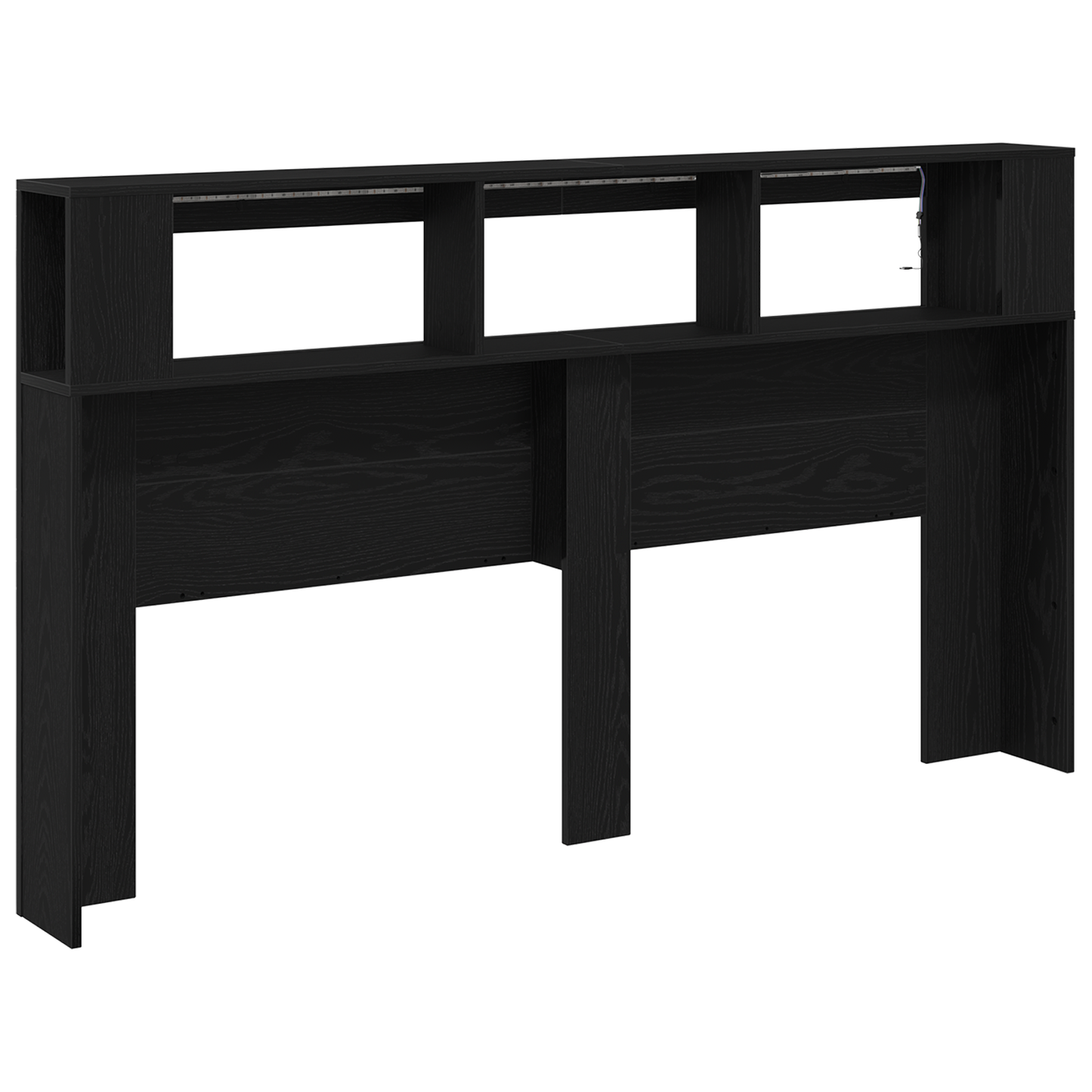 Opbevaringshovedgærde Med Led-Lys Sort Eg 180X18,5X103,5 Cm