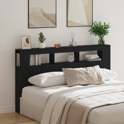 Opbevaringshovedgærde Med Led-Lys Sort Eg 180X18,5X103,5 Cm