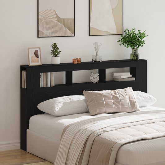 Opbevaringshovedgærde Med Led-Lys Sort Eg 180X18,5X103,5 Cm