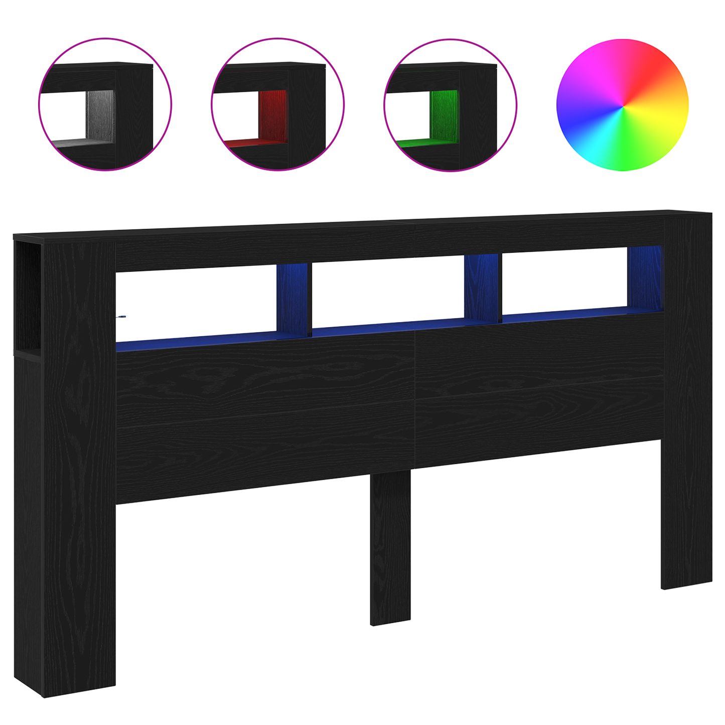 Opbevarings Hovedgærde Med Led Lys Sort Eg 200X18,5X103,5 Cm