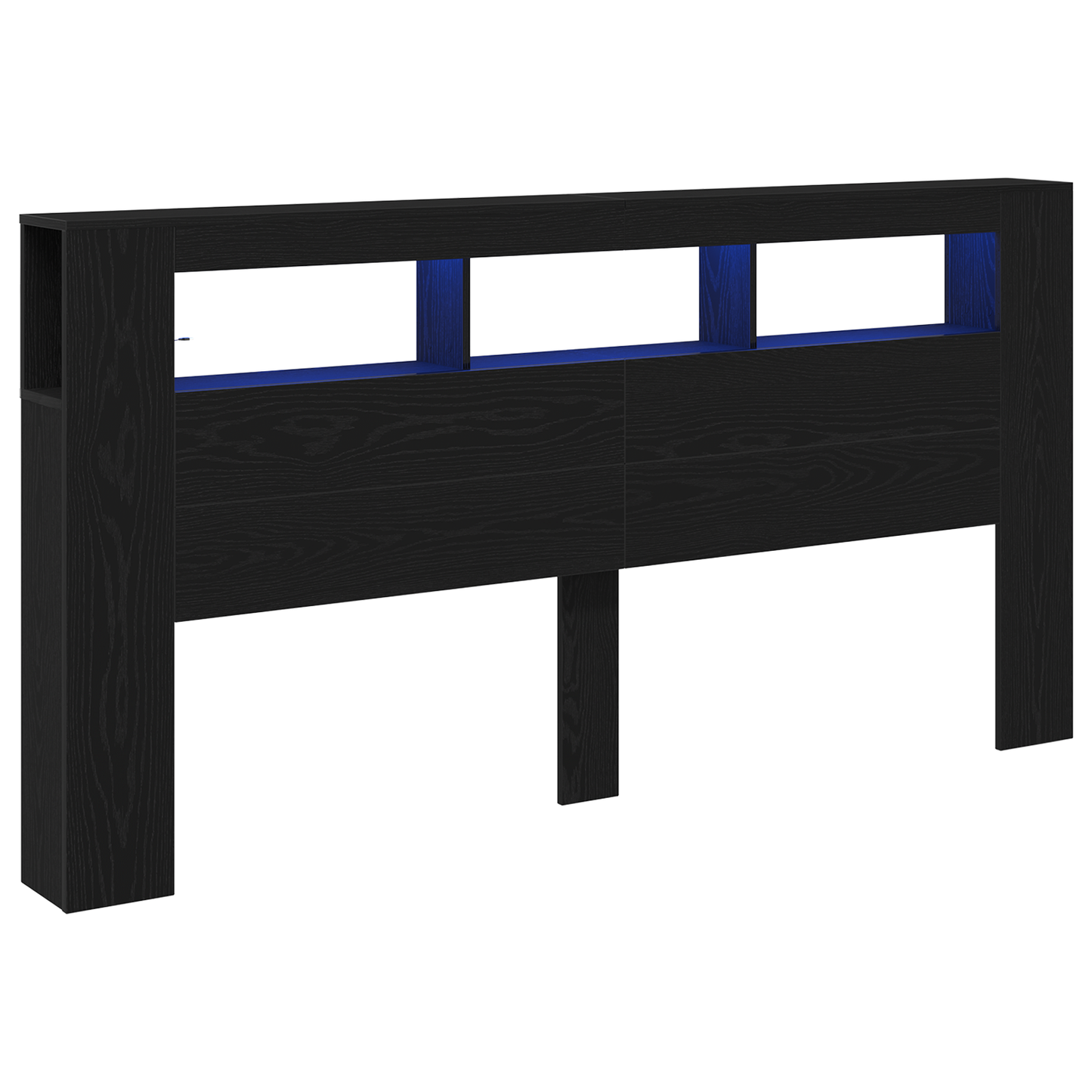 Opbevarings Hovedgærde Med Led Lys Sort Eg 200X18,5X103,5 Cm