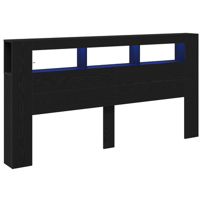 Opbevarings Hovedgærde Med Led Lys Sort Eg 200X18,5X103,5 Cm