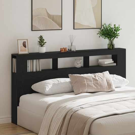 Opbevarings Hovedgærde Med Led Lys Sort Eg 200X18,5X103,5 Cm