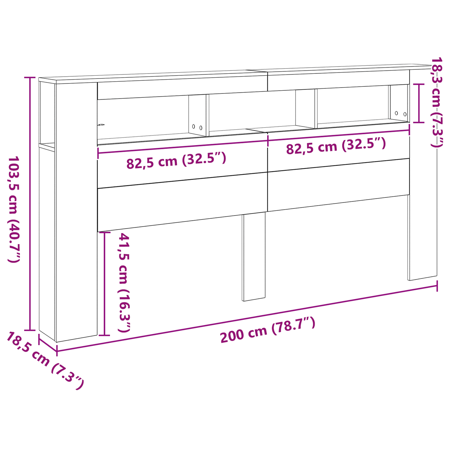 Opbevarings Hovedgærde Med Led Lys Sort Eg 200X18,5X103,5 Cm