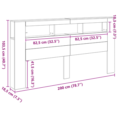 Opbevarings Hovedgærde Med Led Lys Sort Eg 200X18,5X103,5 Cm