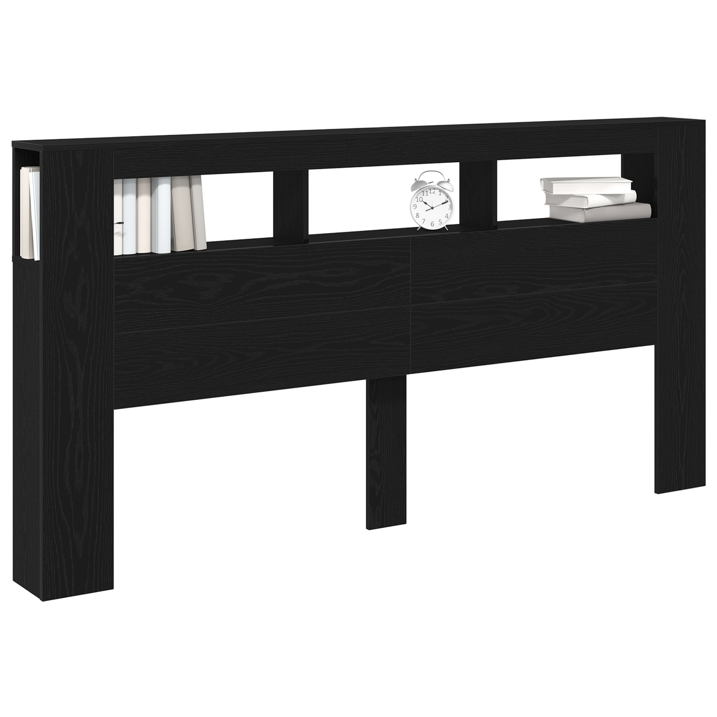 Opbevarings Hovedgærde Med Led Lys Sort Eg 200X18,5X103,5 Cm