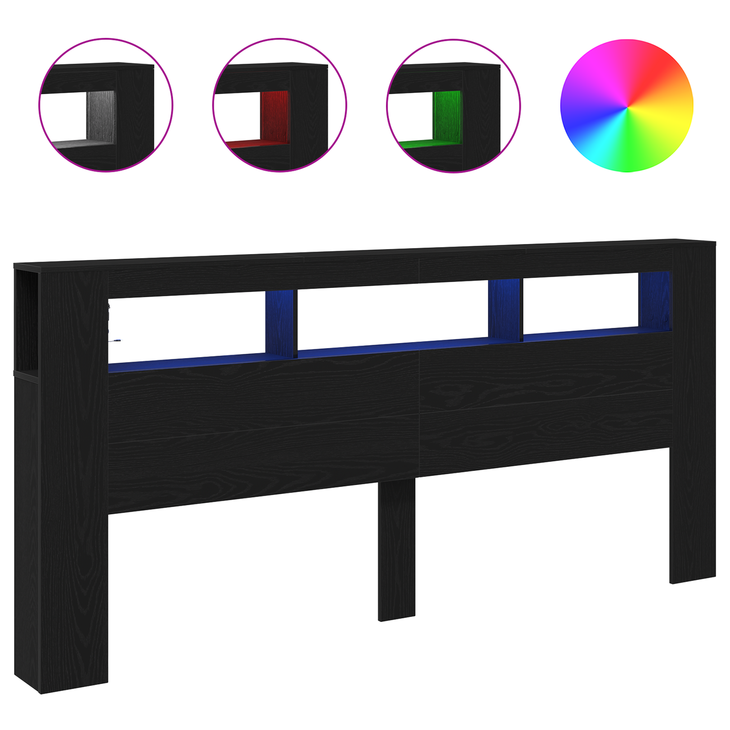 Opbevarings Hovedgærde Med Led Lys Sort Eg 220X18,5X103,5 Cm