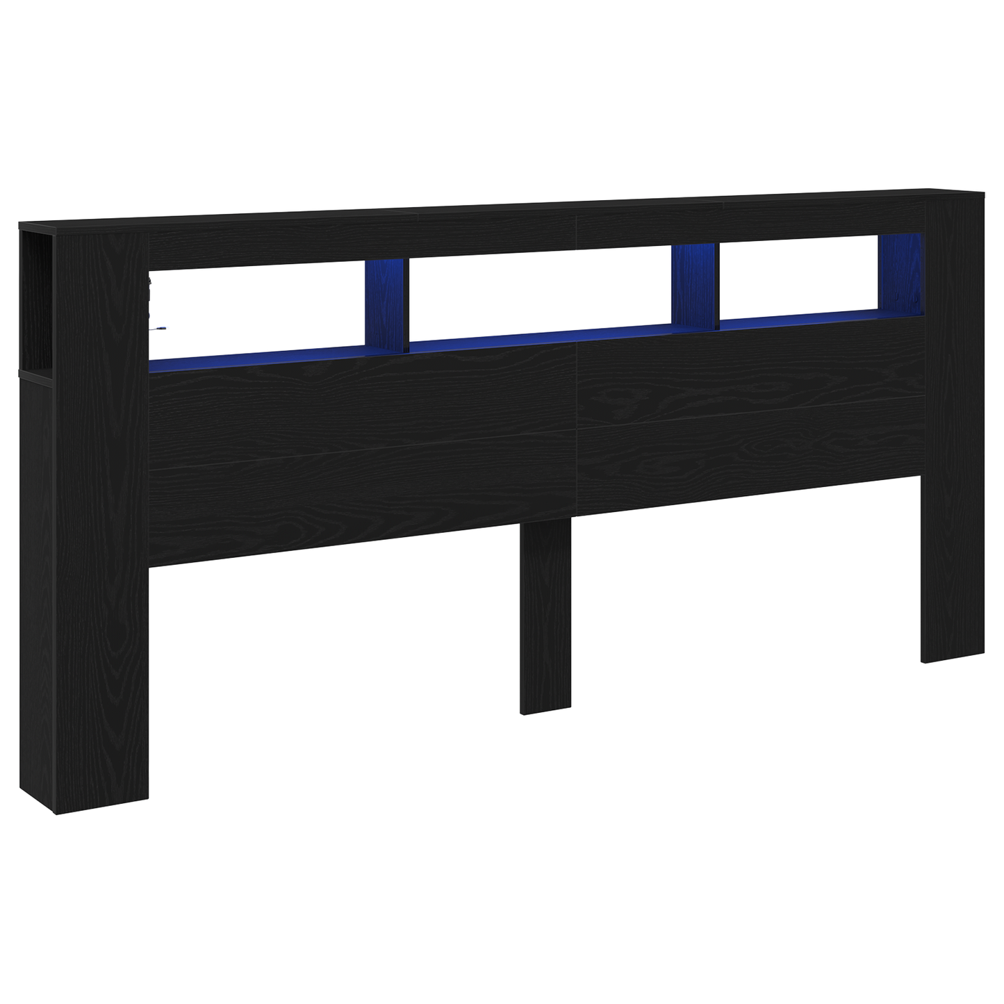 Opbevarings Hovedgærde Med Led Lys Sort Eg 220X18,5X103,5 Cm