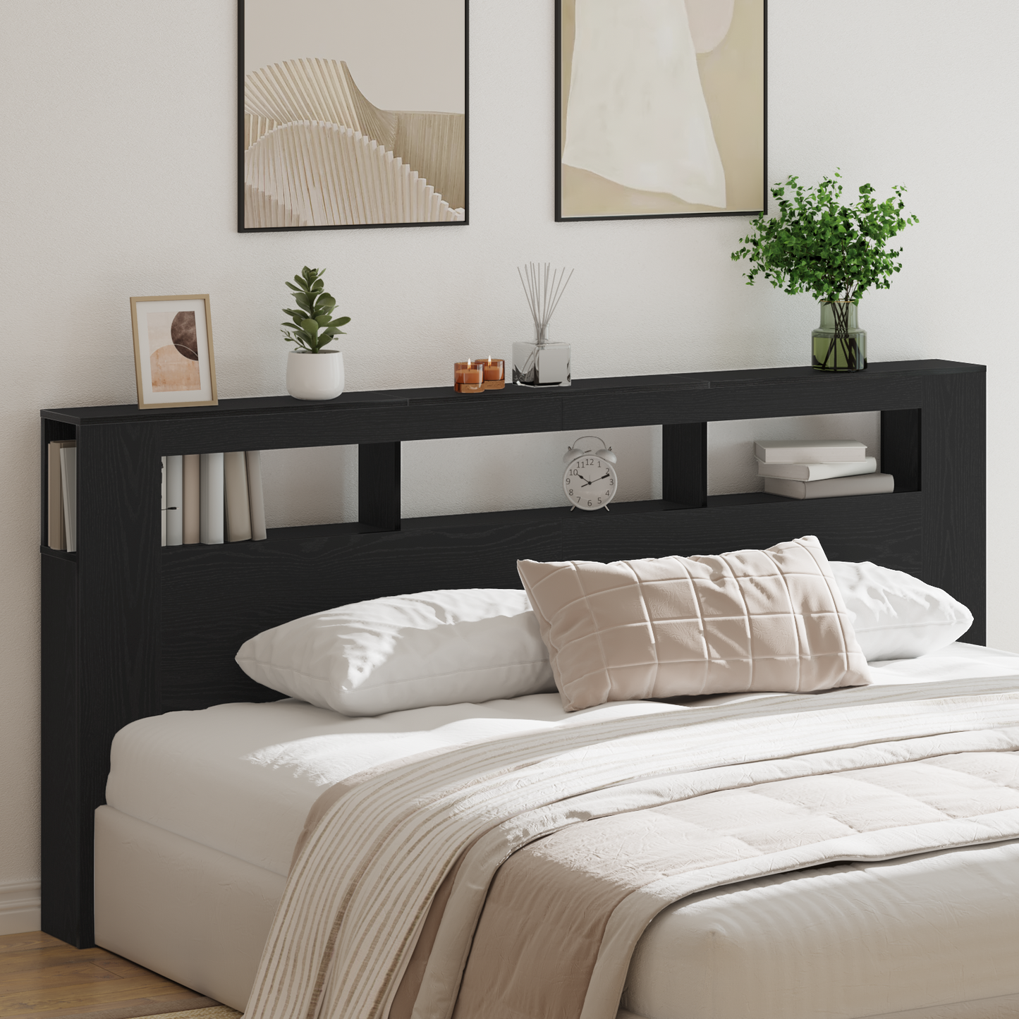 Opbevarings Hovedgærde Med Led Lys Sort Eg 220X18,5X103,5 Cm