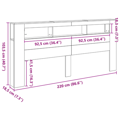 Opbevarings Hovedgærde Med Led Lys Sort Eg 220X18,5X103,5 Cm