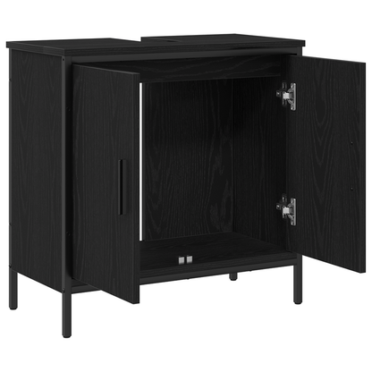 Badeværelsesvaskeskab Sort Eg 60 X 30 X 60 Cm Konstrueret Træ
