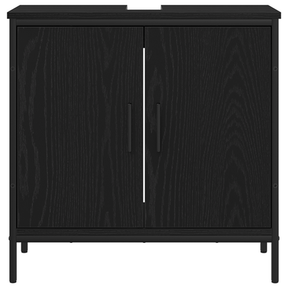 Badeværelsesvaskeskab Sort Eg 60 X 30 X 60 Cm Konstrueret Træ