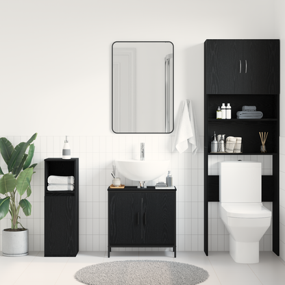Badeværelsesvaskeskab Sort Eg 60 X 30 X 60 Cm Konstrueret Træ