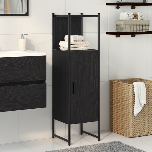 Badeværelsesskab Sort Eg 33 X 33 X 120,5 Cm Konstrueret Træ