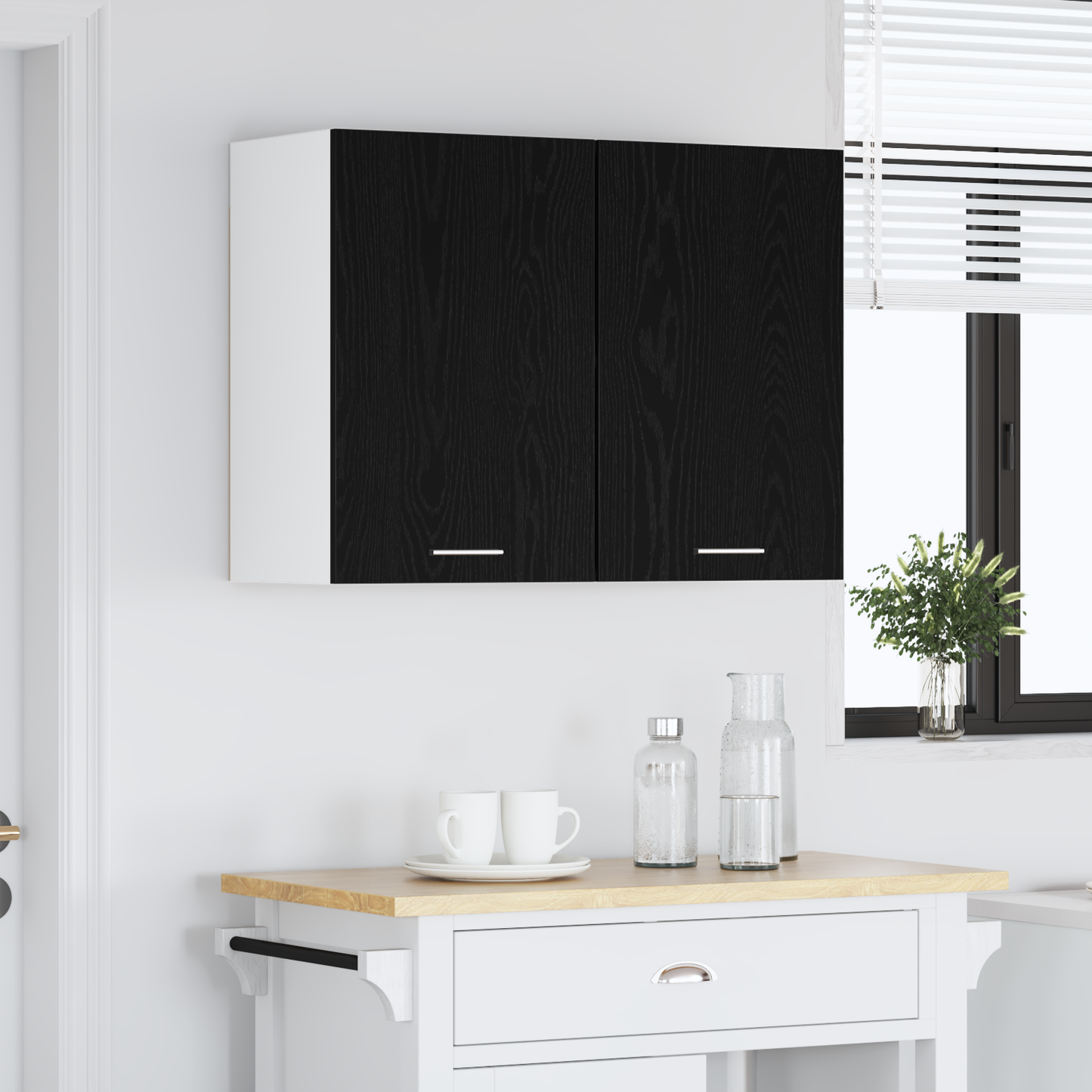 Sort Eg Hængeskab - 80X31X60 Cm - Lavet Af Konstrueret Træ