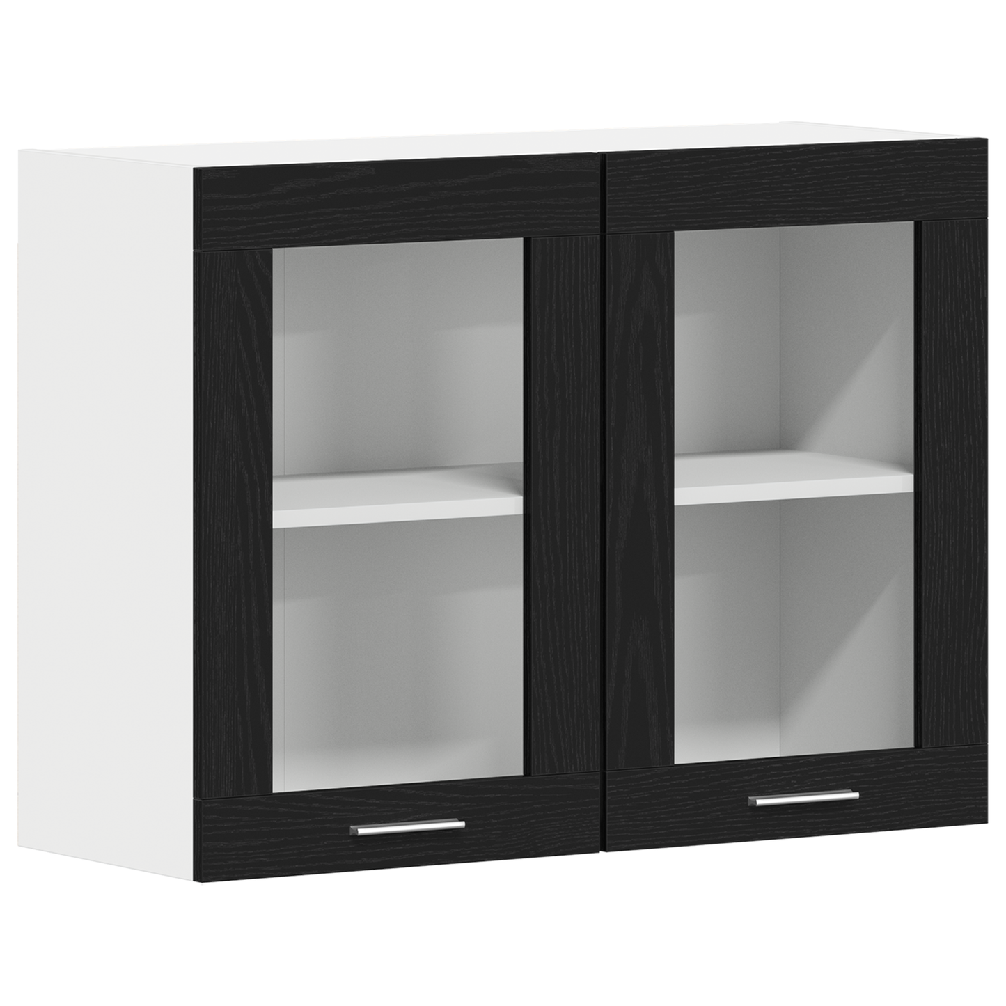Sort Eg Hængende Glaskabinet 80X31X60 Cm Fremstillet Af Konstrueret Træ