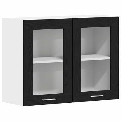Sort Eg Hængende Glaskabinet 80X31X60 Cm Fremstillet Af Konstrueret Træ