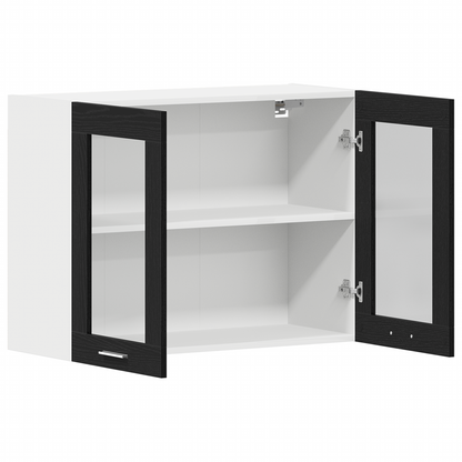 Sort Eg Hængende Glaskabinet 80X31X60 Cm Fremstillet Af Konstrueret Træ