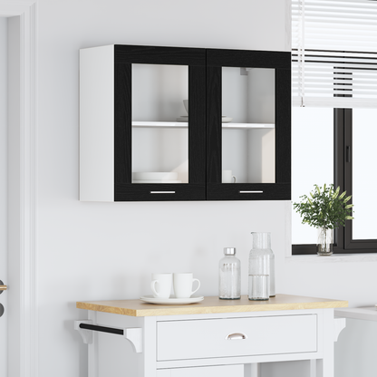 Sort Eg Hængende Glaskabinet 80X31X60 Cm Fremstillet Af Konstrueret Træ