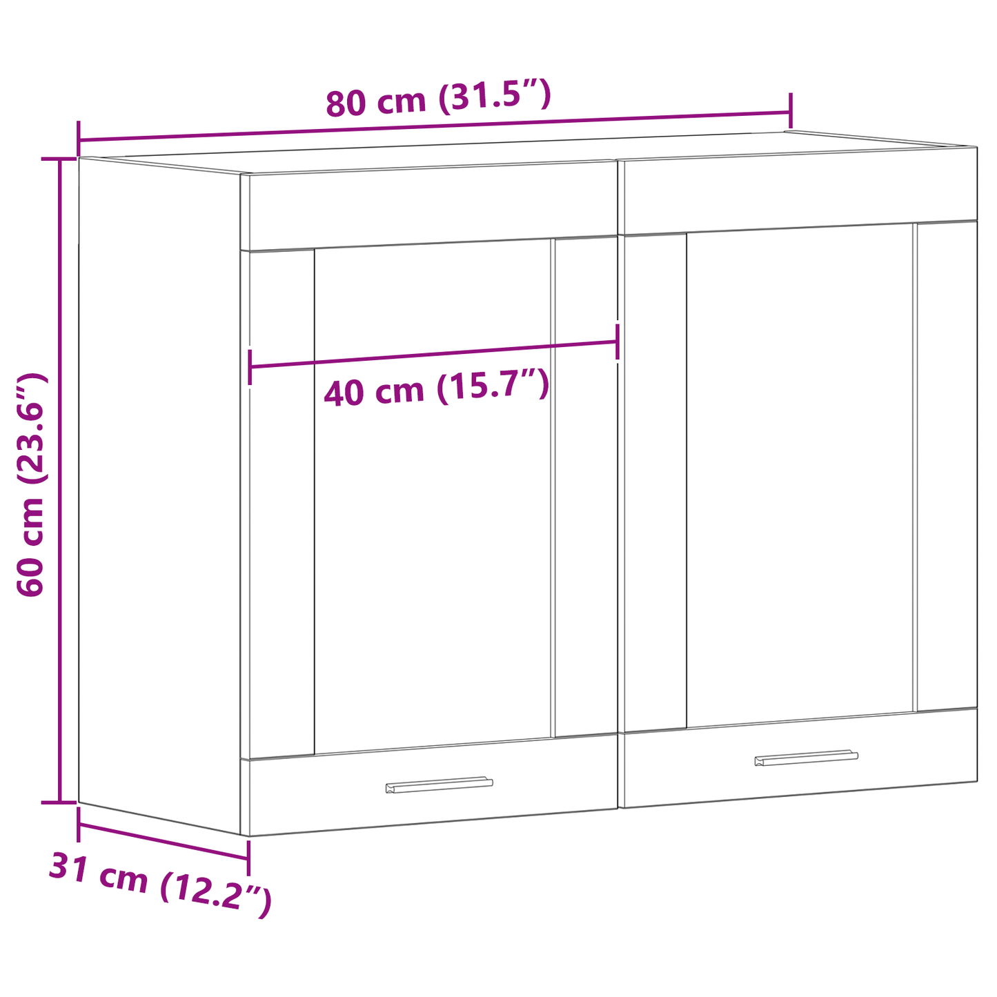 Sort Eg Hængende Glaskabinet 80X31X60 Cm Fremstillet Af Konstrueret Træ