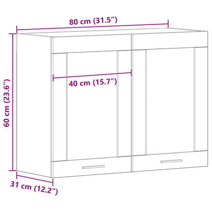 Sort Eg Hængende Glaskabinet 80X31X60 Cm Fremstillet Af Konstrueret Træ